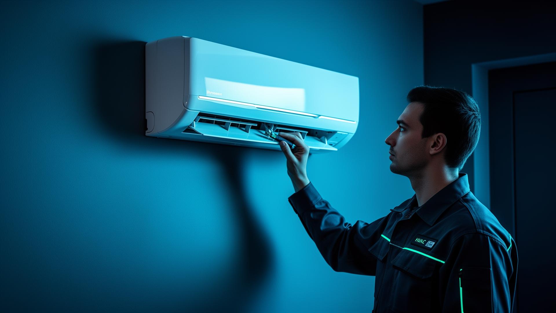Técnico especialista instalando ar-condicionado